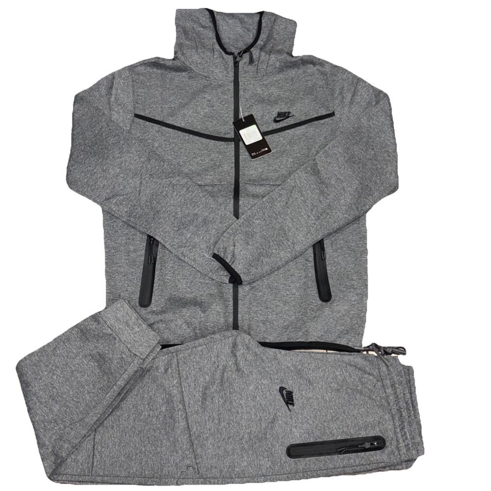 Nike Tech Fleece Set Mens Full Zip Hoodie Jogger Pants 2-piece Set. XL-Dark Gray